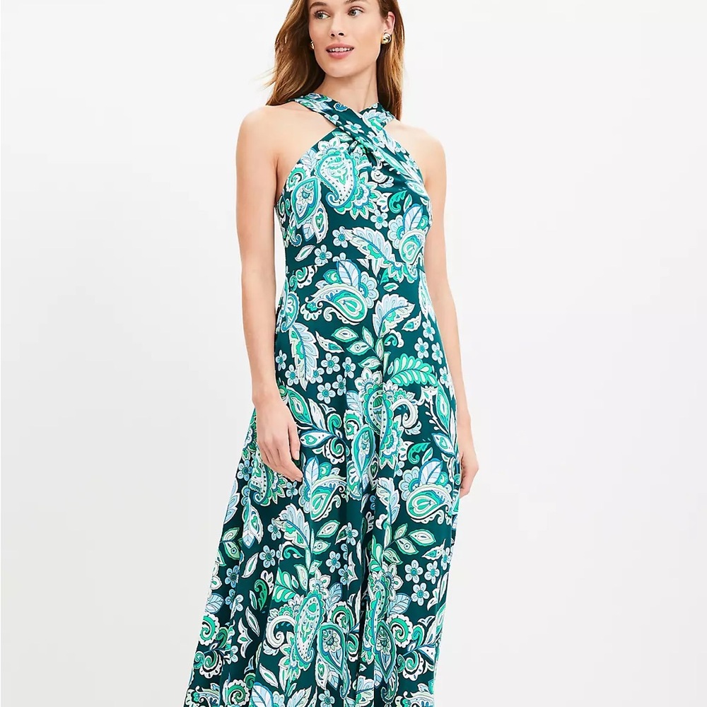 LOFT  Petite Paisley Keyhole Halter Midi Dress